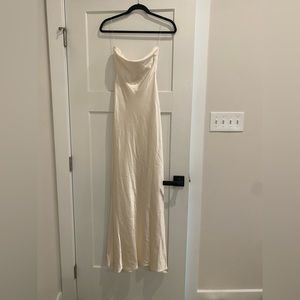 Ivory satin floor length dress with cowl back detail